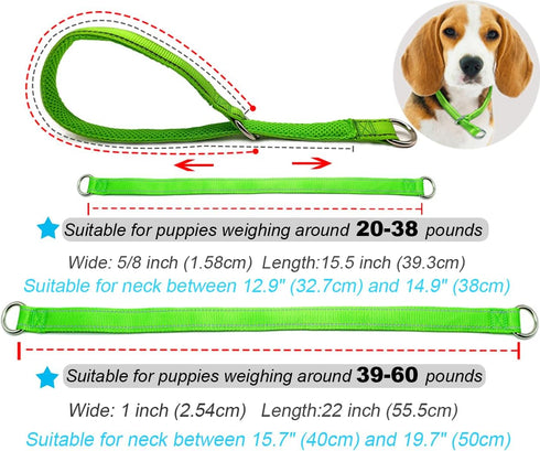 Reflective Slip Collar, Soft Nylon Training Choke Collar for Dogs in Green 22", Wide 1"(Suitable for Dog Weight Around 39-60 pounds)