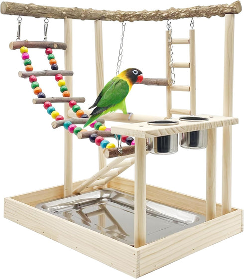 Hamiledyi Bird Playground Parrots Wood Perch Stand Cockatiel Playground Bird Play Gym