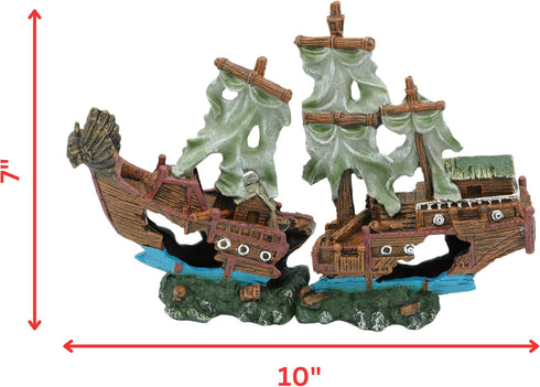 (2 5 UNEAK - Shipwreck Aquarium Decorations Pirate Ship Ornament w/Sail Pieces) Gallons and Larger Fish Tank, Sunken
