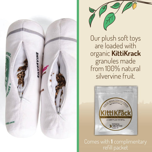KittiBuzz 2-Pack Organic Silvervine Catnip Substitute Toys for Cats & Kittens, 100% All-Natural, 2 Refillable Cup