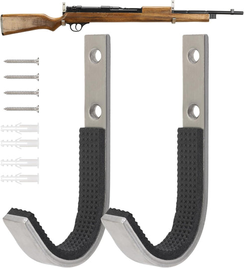 Gun Rack Storage Wall Mount - Horizontal Metal Stainless Steel Hangers for Rifles, Shotguns, and Bows