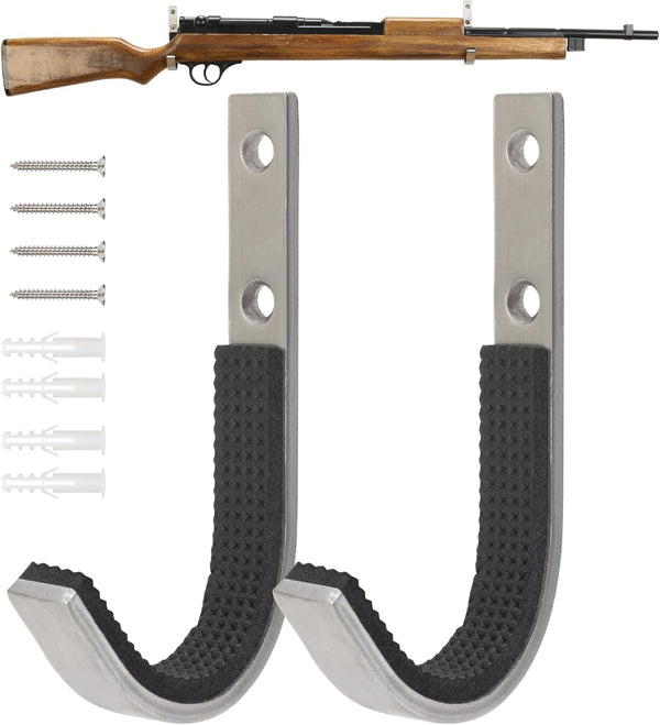 Gun Rack Storage Wall Mount - Horizontal Metal Stainless Steel Hangers for Rifles, Shotguns, and Bows