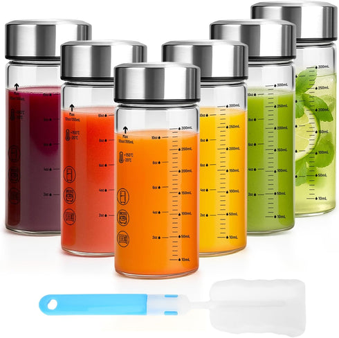 Luxfuel 12 oz Glass Juice Bottles with Lids, 6 Pack Wide Mouth