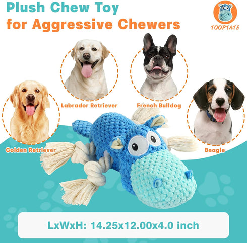 Squeaky Plush Stuffed Animal Dog Toys for Large, Medium, Small Dogs to Keep Them Busy (Blue, Large)