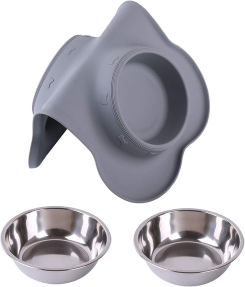 Hubulk Pet Dog Bowls 2 Stainless Steel with Non-Skid Silicone Mat + Pet Food Scoop for Small Medium Large Dogs Cats