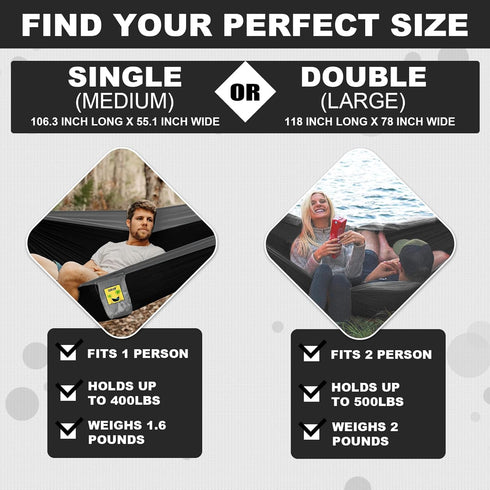 SZHLUX Camping Hammock Double Portable Hammocks Camping Accessories and Camping Gear,Great for Hiking,Outdoor,Beach,Camping, Black & Grey, Medium by SZHLUX