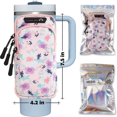Water Bottle Pouch for Stanley Cup Quencher Adventure 40oz & Simple Modern 40oz Tumbler, Phone Holder for Running (Pink)