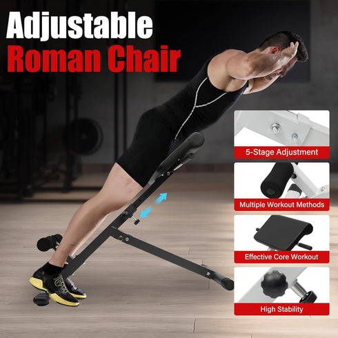 kitneed Roman Chair Back Extension Weight Bench Ab Machine Foldable Angle Height Adjustable Sit up Exercise