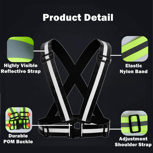 Reflective Strap Safety Vest Gear, 2-10 Pack Adjustable High Visibility Running Gear for Night