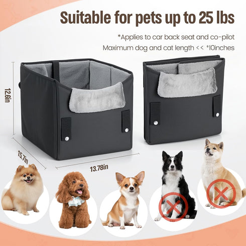 25lbs Dog Car Seat for Small Dogs or Medium Size Dog Portable Car Booster Seat for Dogs with Harness and Thick Cushion