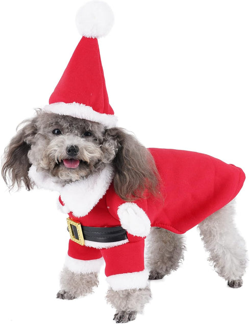 Mogoko Dog Cat Christmas Santa Claus Costume, Funny Pet Cosplay Outfits with Cap for Xmas (XL Size)