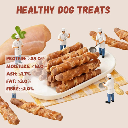 10.6 oz Pawmate Dog Treats Chicken Wrapped Peanut Butter Biscuit Sticks, Grain Free Rawhide Free Dog Chews, Healthy