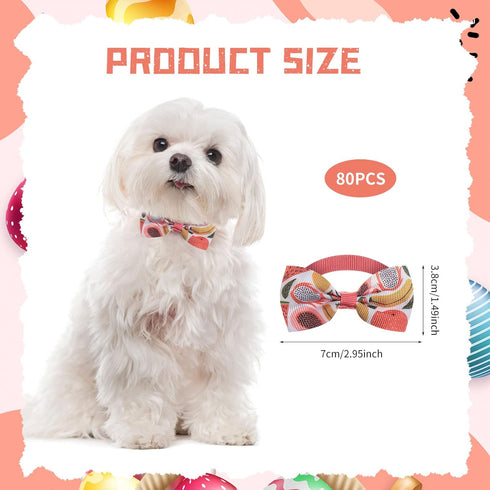 80 Pcs Dog Bows, Assorted Pattern Bow Ties for Small Dogs, Dog Bowtie Collar Bows for Small Medium Puppy Pet
