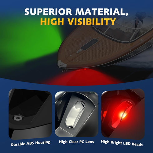 IP67, Boat Navigation Lights Side Mount, Red and Green Bow Lights for Boats LED Waterproof Marine Navigation Boat Light
