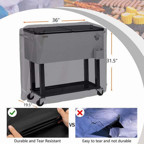 80-100 600D Cooler Cart Cover Waterproof, Universal Patio Cooler Cover for Qt Patio Rolling Ice Chest Cart, Oxford