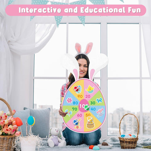 Set 12 Yquqwn Easter Dart Board Game for Kids Easter Egg Dartboard with Sticky Balls Toss Game Indoor Outdoor Family