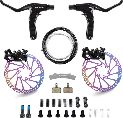 Mountain Bike Disc Brake Kit, MTB Mechanical Line Pulling Disc Brakes Caliper with Aluminum Alloy Levers - BUCKLOS