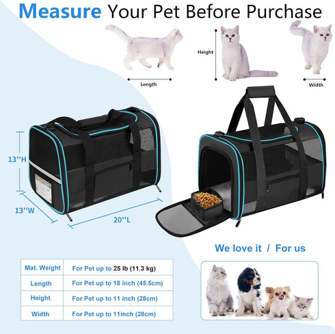 Large Cat Carrier Dog Carrier - Collapsible Soft-Sided Pet Carrier for Large Cats and Medium Small Dogs Up to 25 Lbs