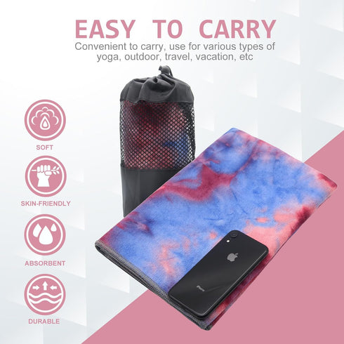 Yoga Towel, Hot Yoga Mat Towel with Grip Dots, Sweat Absorbent Non-Slip for Hot Yoga, Pilates, 24" x 72"