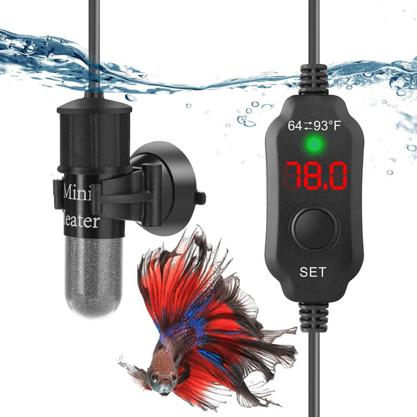 Super Mini 10W Aquarium Heater for Betta, Adjustable Submersible Fish Heater with Digital Display for 1-2 Gallon