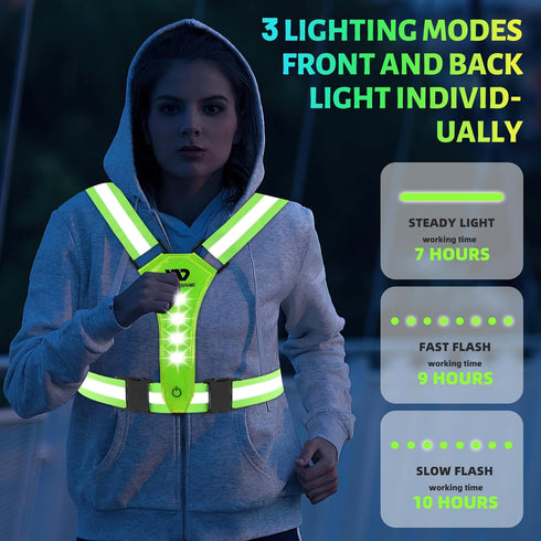 West Biking Running Vest Light, LED Reflective Gear for Night Walking, High Visibility Rechargeable Light Up Running