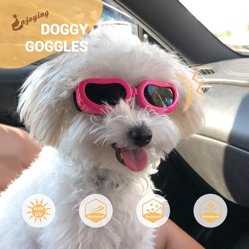 Enjoying Dog Goggles for Small Breed, UV Protection Sunglasses, Windproof, Dustproof, Adjustable Straps, Pink