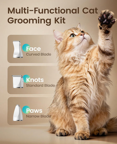 3 1 Trimmer Trimmer, 3 IPX7 oneisall Quiet Cat Clippers for Matted Hair, in Cat Grooming Kit with LCD Display, Cat Hair