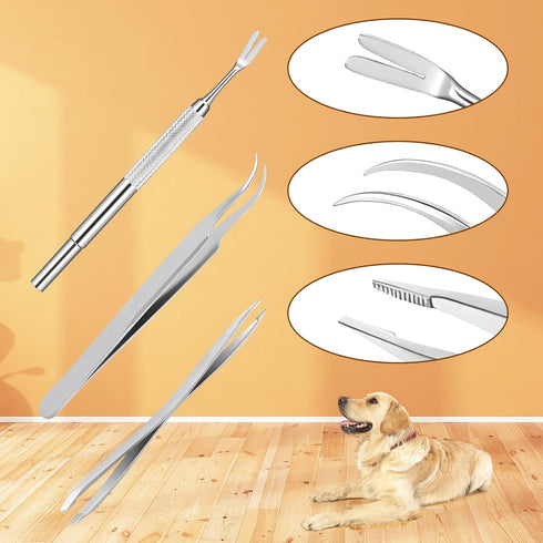 Rypet Tick Remover Tool Set - Stainless Steel Kit for Cats, Dogs, and Humans (Pack of 3)