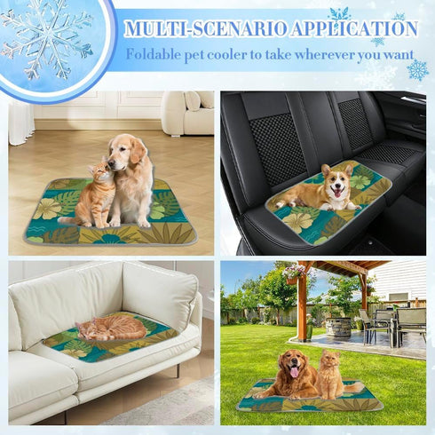 Generic 28" X22" Cooling Pad for Dog Cat Ice Silk Ice Mat for Dogs Hibiscus Print Dog Bed Washable Cool Pad Cooling