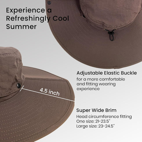 Wide Brim Hat, UPF 50++ Breathable Waterproof Cowboy Style Boonie Hat, UV Protection