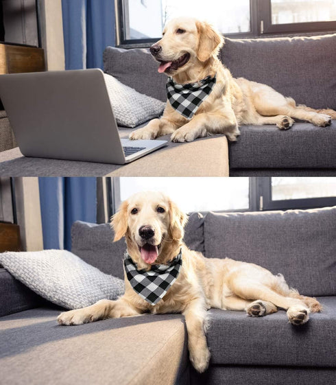 Christmas Plaid Dog Bandana with Button - Dual Layer Scarf Soft Cotton Triangle Bib for Small Medium Large Extra Large