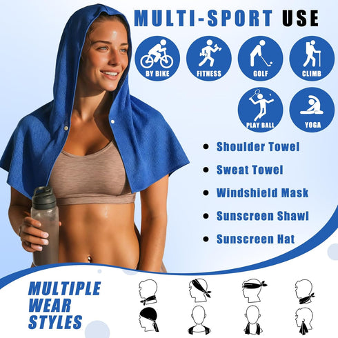 10 Pack 50 Summer Breling Cooling Hoodie Towels for Neck and Face, UPF Sun Protection and Evaporative Cool Technology