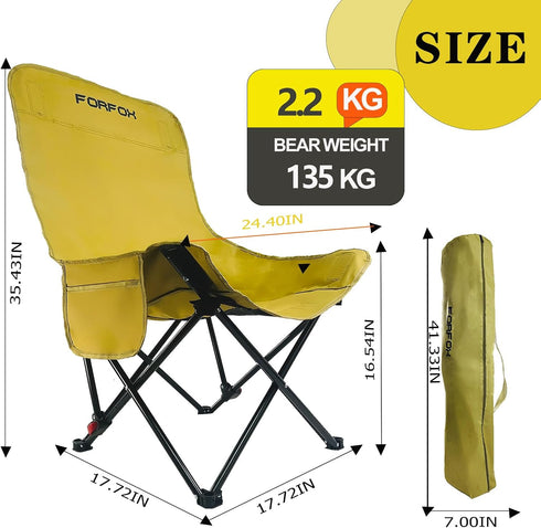 FORFOX Adjustable Portable Folding Camping Chair with High Back, Side Pockets, Headrest, Lightweight Lawn Chair