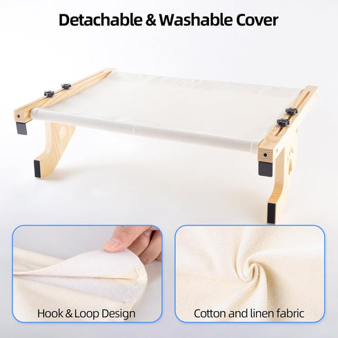 JTL-ADMCW Hammock Cat Sill Window Perch Sturdy Solid Wood Frame for Large Cats Easy to Assemble&Adjust Bed Windowsill
