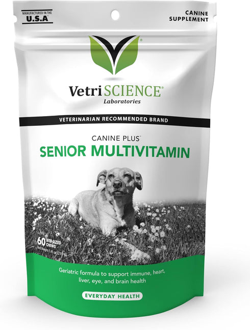 VETRISCIENCE Canine Plus MultiVitamin for Senior Dogs, 60 Chews, Vet Recommended