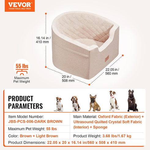 VEVOR Dog Car Seat, Waterproof Booster Seat with Storage Pocket, Clip-On Safety Leash for Small & Medium Dogs
