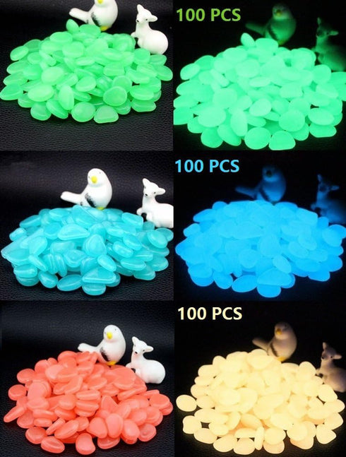 330pcs Glow in The Dark Pebbles Stone Garden Walkway Decor Outdoor Bulk Fish Tank Aquarium Glow Decorations Gravel Rocks (Blue Green Orange)