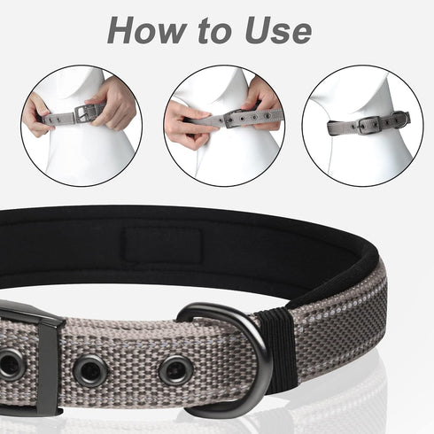 PetiFine Neoprene Padded Dog Collar, Heavy Duty Comfort Collar with Durable Metal Buckle, Reflective Adjustable for