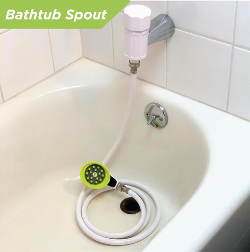Wondurdog Bathtub Spout and Garden Hose Attachment Dog Wash Kit w/Splash Shield and Rubber Scrubbing Teeth. Tub Spouts