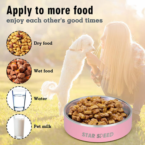24oz Stainless Steel Dog Bowls with Rubber Bottom, Non-Slip Double Wall Metal Feeding Bowl for Small Medium Dogs