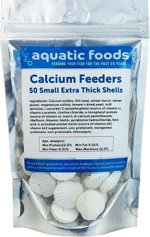 Aquatic Foods Inc. Fish50 Count Calcium Feeder Small Shells. Extra Thick Shells for Shrimp, Snails, Crabs, Crayfish
