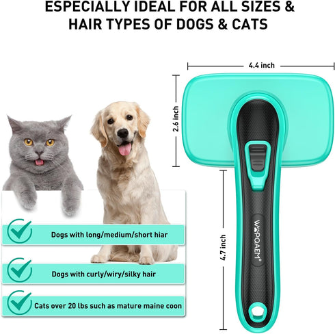 Dogs Self Cleaning Slicker Brush for Shedding & Grooming - Removes Loose Fur for Cats and Dogs with Sensitive Skin