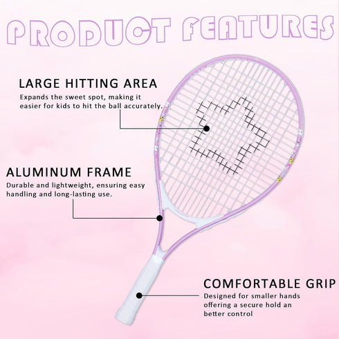 LITIAN Pink Tennis Racket for Kids 2-10 Years Old - Lightweight and Durable 17”19”21”23”25” Rackets