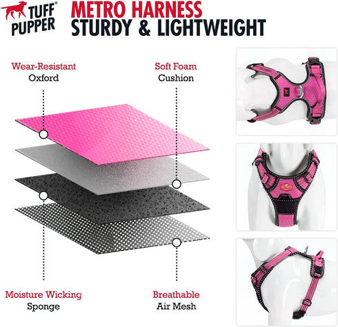 Tuff Pupper Anti Pull Heavy Duty Dog Harness, Easy Walk with Front & Back Leash Clips, Reflective Vest for Small,