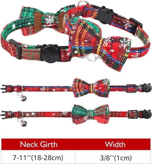 Joytale Upgraded Christmas Cat Collar with Bells, Breakaway Bow Tie, 2 Pack Safety Plaid Kitten Collars