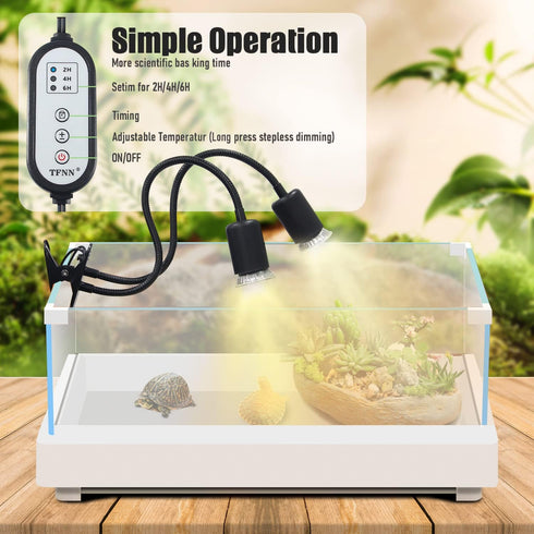 TFNN 2 Bulbs 25W+50W Reptile Heat Lamp, Double-Head Heat Lamp with Clamp, UVA UVB Reptile Light with Intelligent Cycle