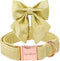 Unique Style Paws Adjustable Silk Dog Collar with Bow for Medium Dogs, Yellow Color, Durable