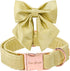 Unique Style Paws Adjustable Silk Dog Collar with Bow for Medium Dogs, Yellow Color, Durable