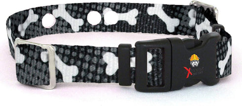 Replacement Receiver Collar Straps for Electric Dog Fences | Black with White Bones | Up to 26" Neck