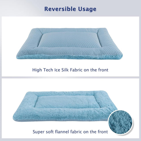 Dog Bed Mat, Reversible Dog Crate Pad, Soft Washable Kennel Mat (Cool and Warm) for Small Medium Dogs (18''x13'', Blue)